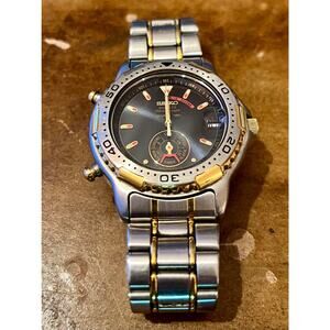 Seiko Sports 150 6M25-6039 Quartz Chronograph Alarm Dancing Hands Two-Tone Watch